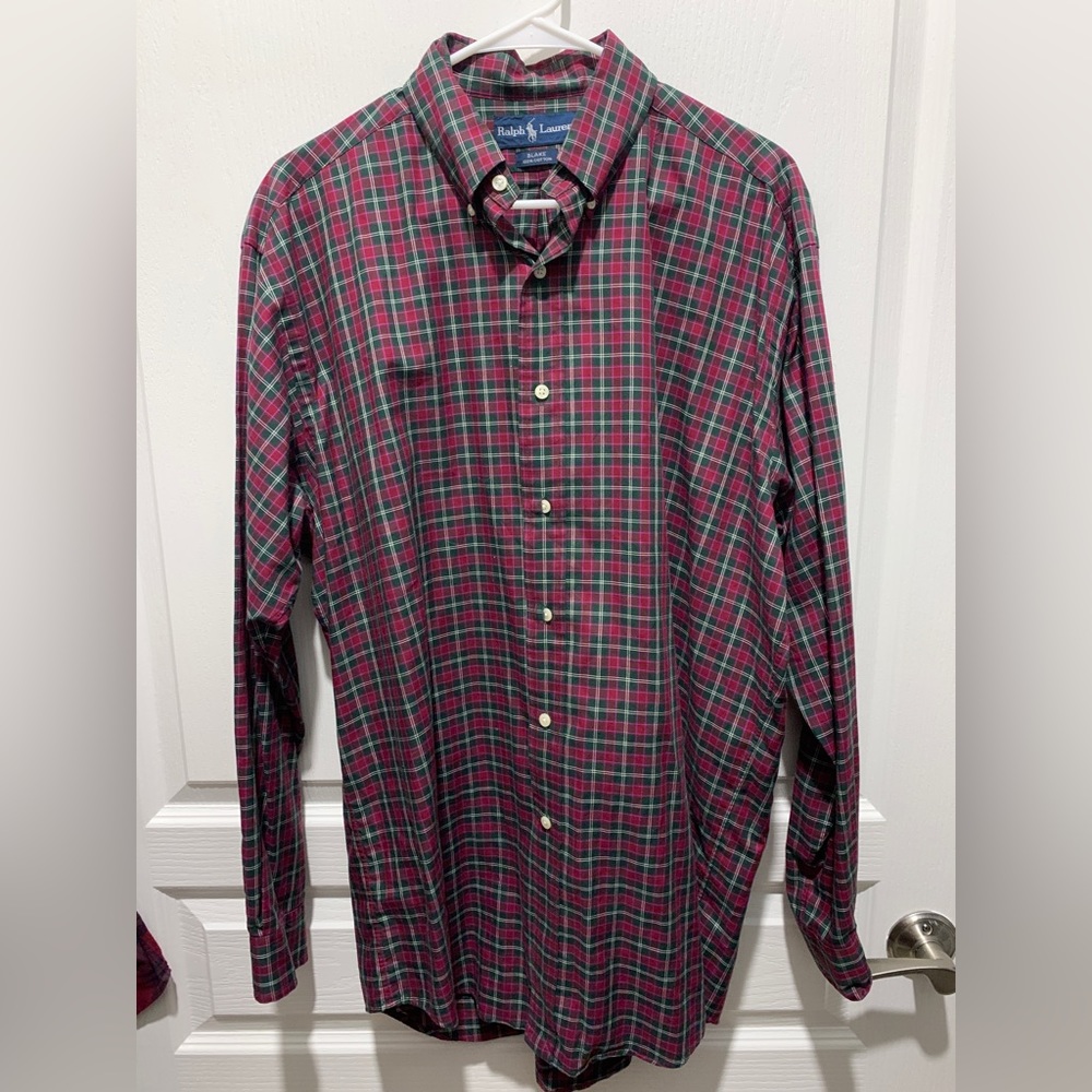 Red and Green Preppy Plaid Checkered Men’s Button Down Shirt - Ralph Lauren